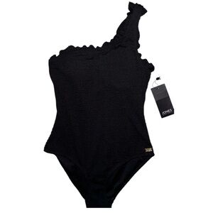 NWT Jones New York Textured One shoulder swimsuit w/ruffles,P:14”, L:27”, RT $75